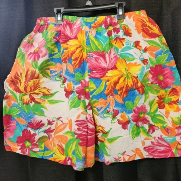 Vintage 80s Bright Tropical Floral Shorts, Tiki Summer Wear SZ XL Simply Susan - Picture 3 of 3